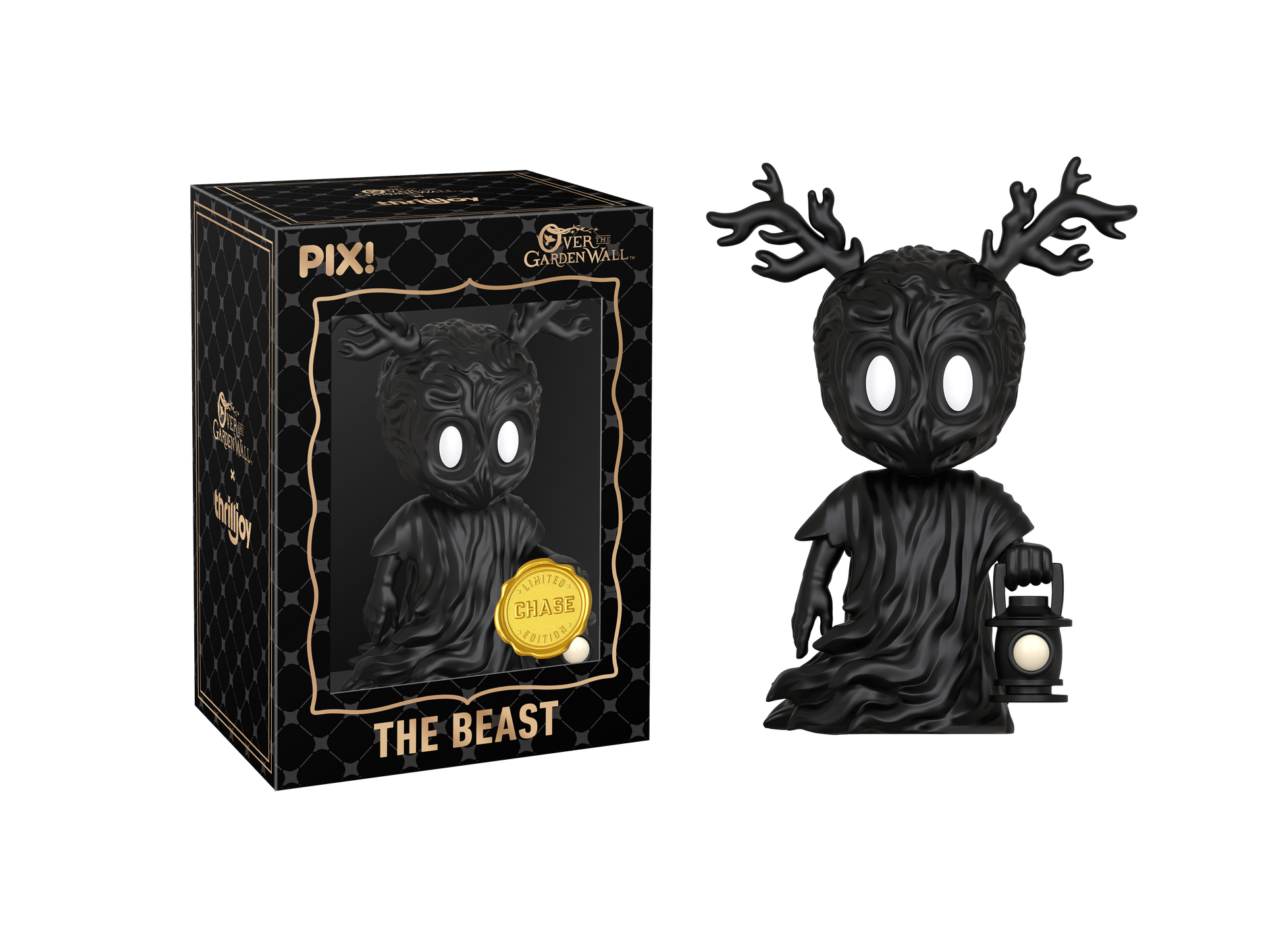 Black 'The Beast' figurine with packaging on a white background