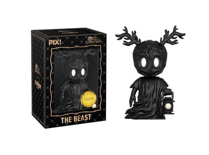 Black 'The Beast' figurine with packaging on a white background