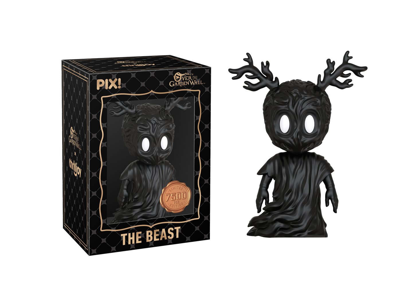 Black 'The Beast' figurine with packaging on a white background