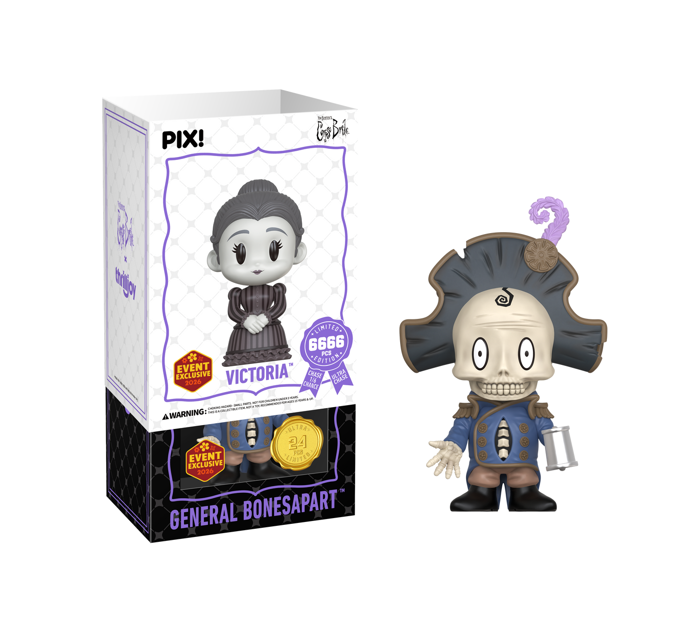 Thrilljoy vinyl figure of General Bonesapart with packaging on a white background